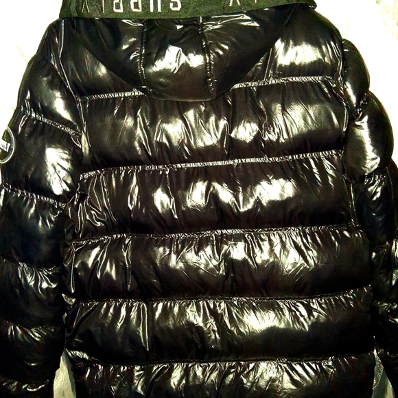 Black Puffer Jacket with Green Accents - Picture 4 of 13
